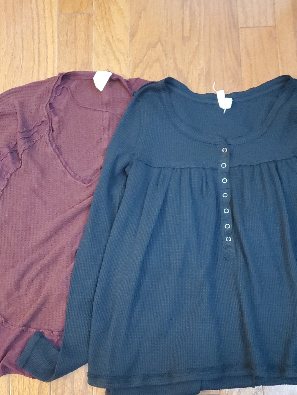 We The Free Shirt Women's XS Thermal Lot Of 2 Black and Maroon Oversized